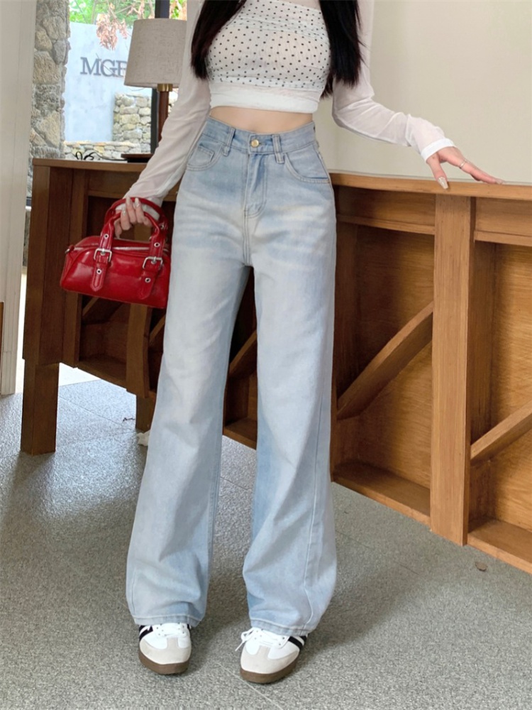 Slim straight jeans drape high waist wide leg pants for women