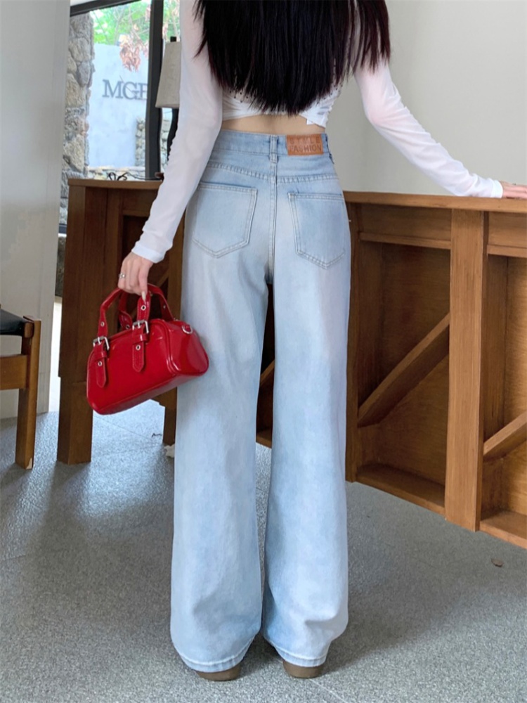 Slim straight jeans drape high waist wide leg pants for women