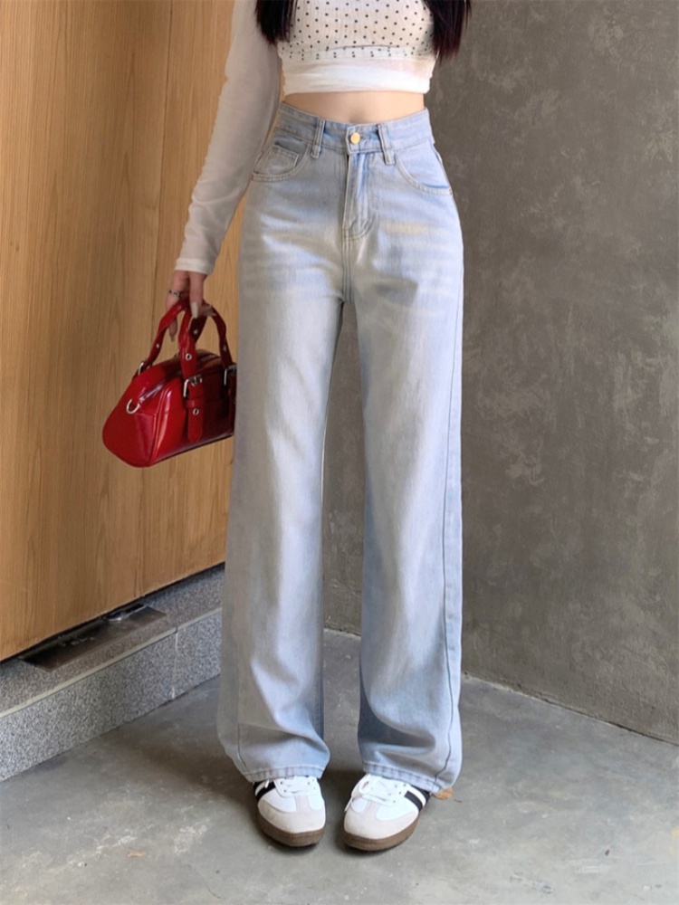 Slim straight jeans drape high waist wide leg pants for women