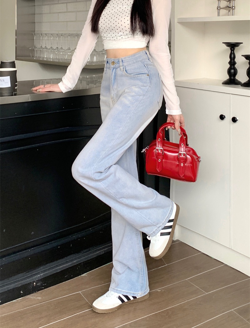 Slim straight jeans drape high waist wide leg pants for women