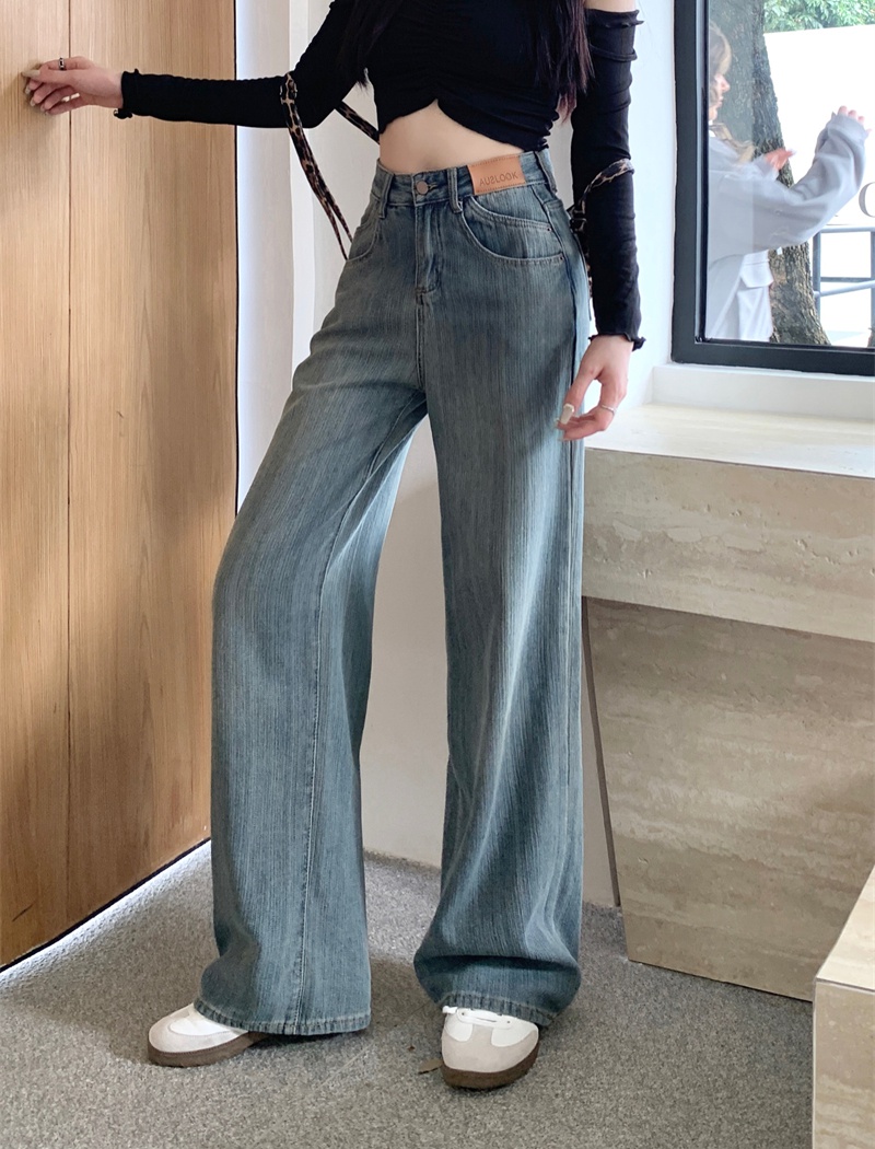 Wide leg mopping pants washed straight pants jeans for women