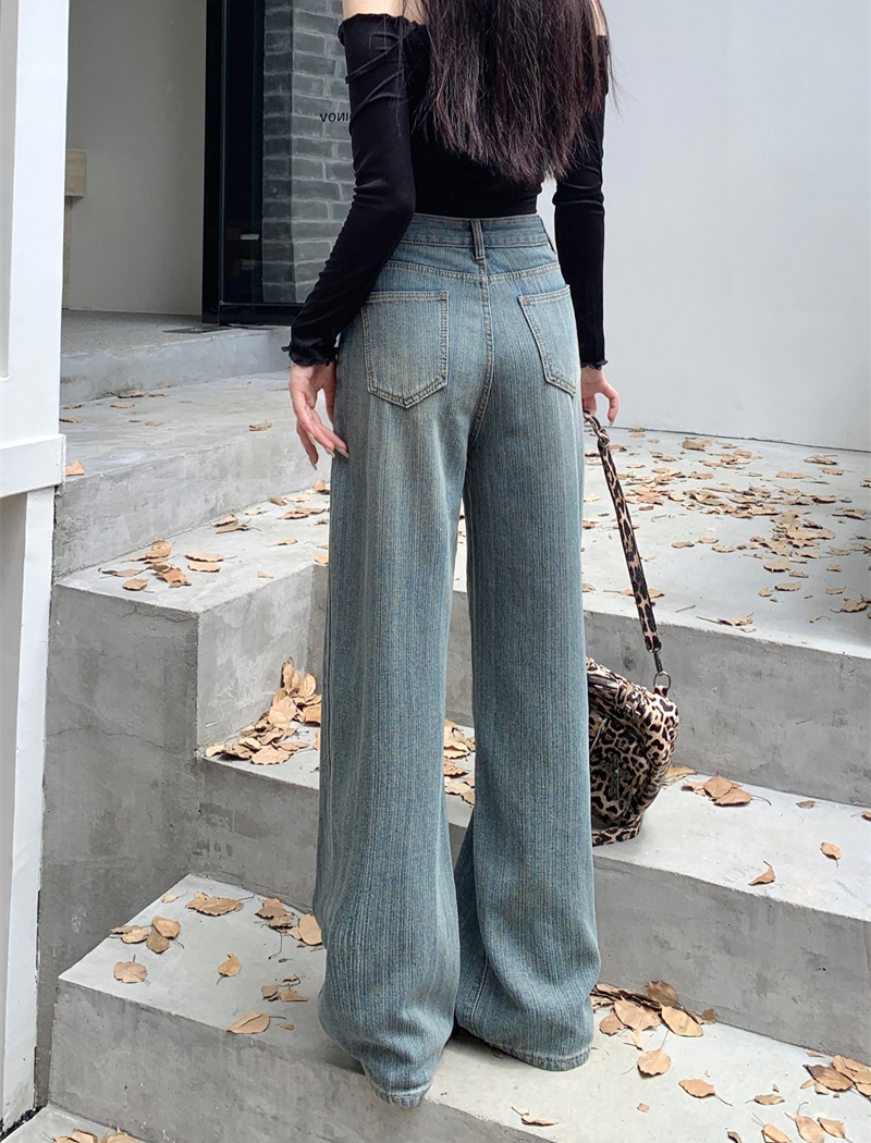 Wide leg mopping pants washed straight pants jeans for women