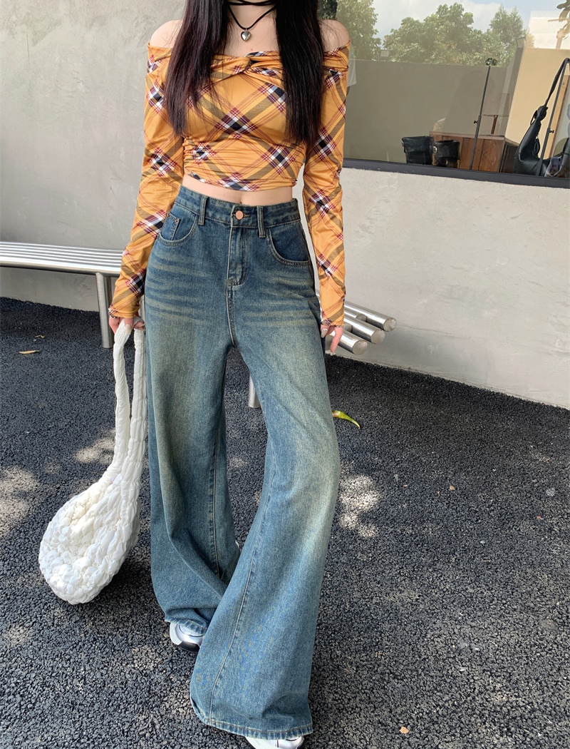 Denim mopping loose large yard wide leg straight long pants