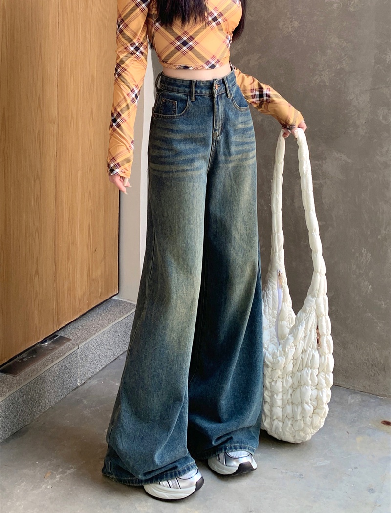 Denim mopping loose large yard wide leg straight long pants