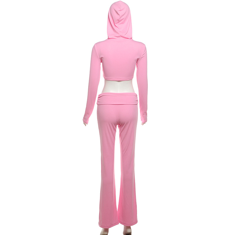 Micro speaker pure long pants navel hooded cardigan a set