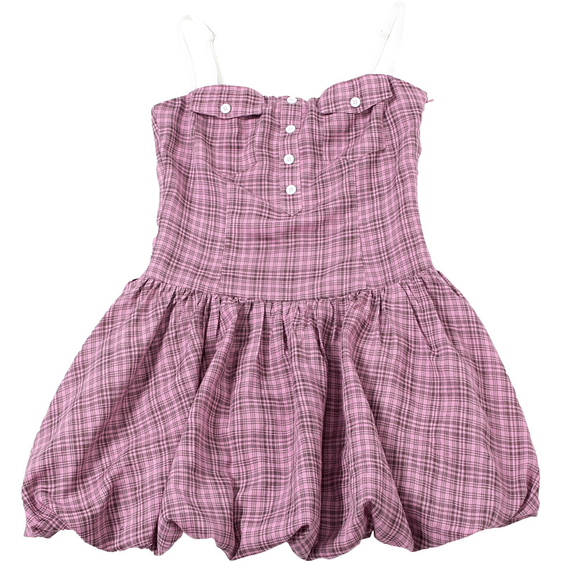 Plaid halter strap dress European style T-back for women