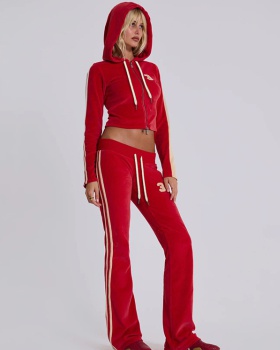 Navel hooded long pants bandage letters tops a set