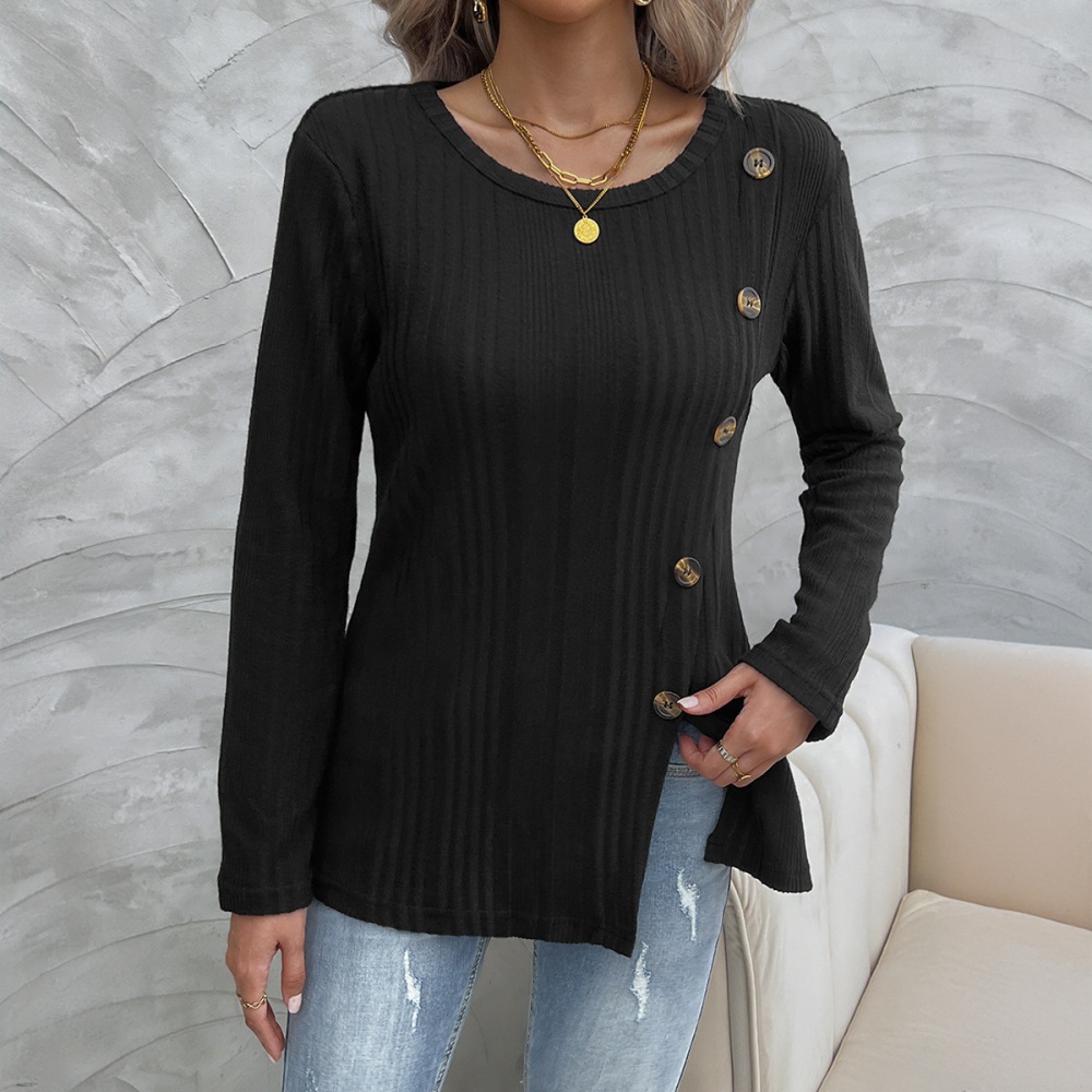 Buckles European style round neck tops for women