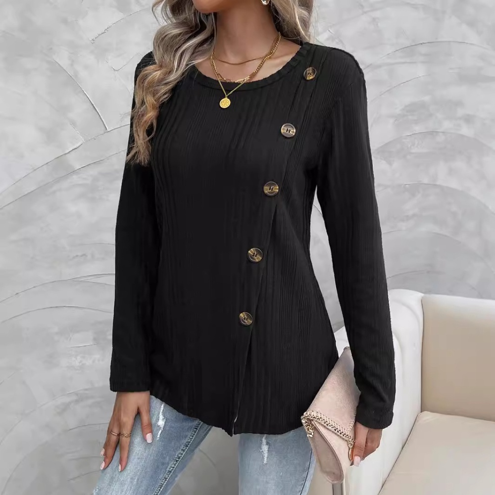 Buckles European style round neck tops for women