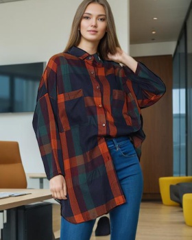 Printing Casual autumn city long sleeve plaid shirt