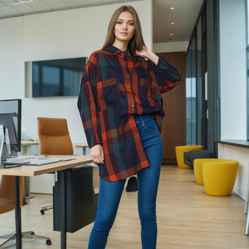 Printing Casual autumn city long sleeve plaid shirt