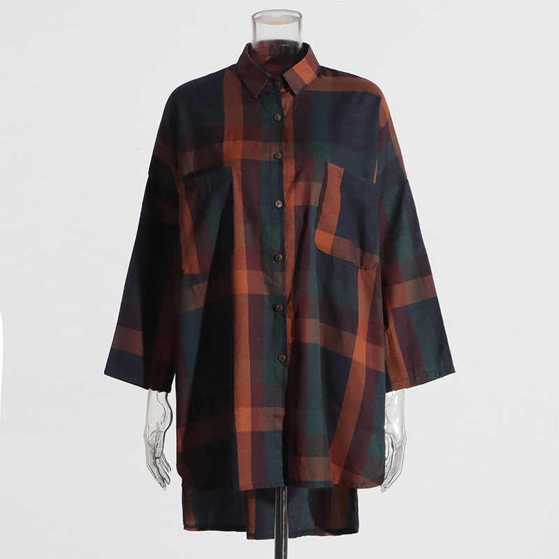 Printing Casual autumn city long sleeve plaid shirt