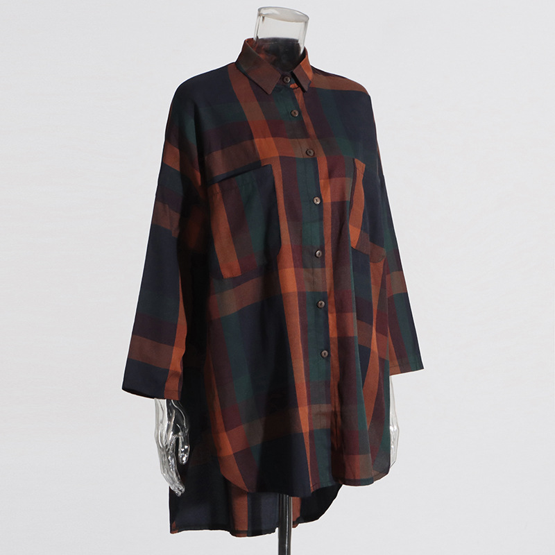 Printing Casual autumn city long sleeve plaid shirt