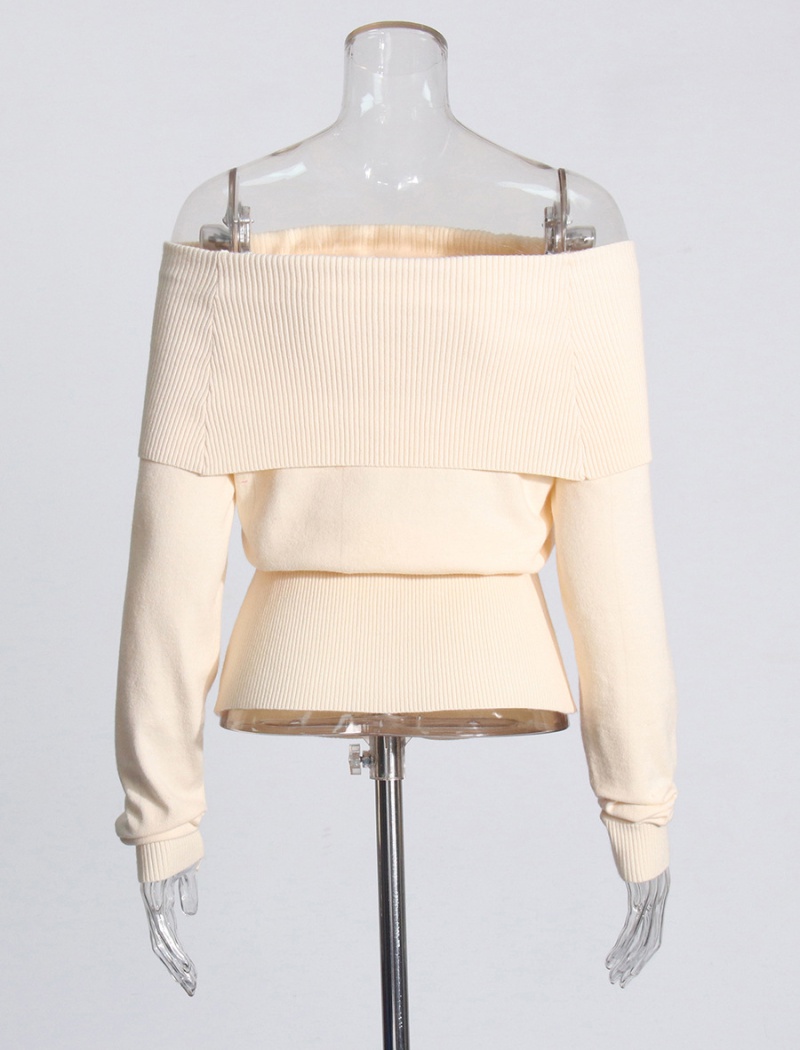 Temperament autumn long sleeve flat shoulder sweater