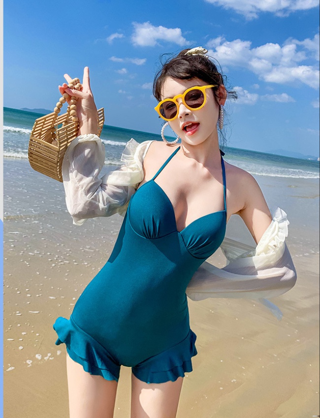 Fashion small chest gather smock maiden steel care swimwear