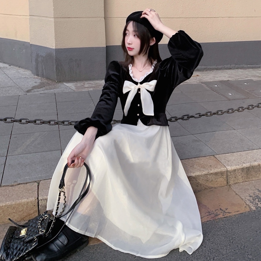 Lady splice tops autumn and winter dress for women