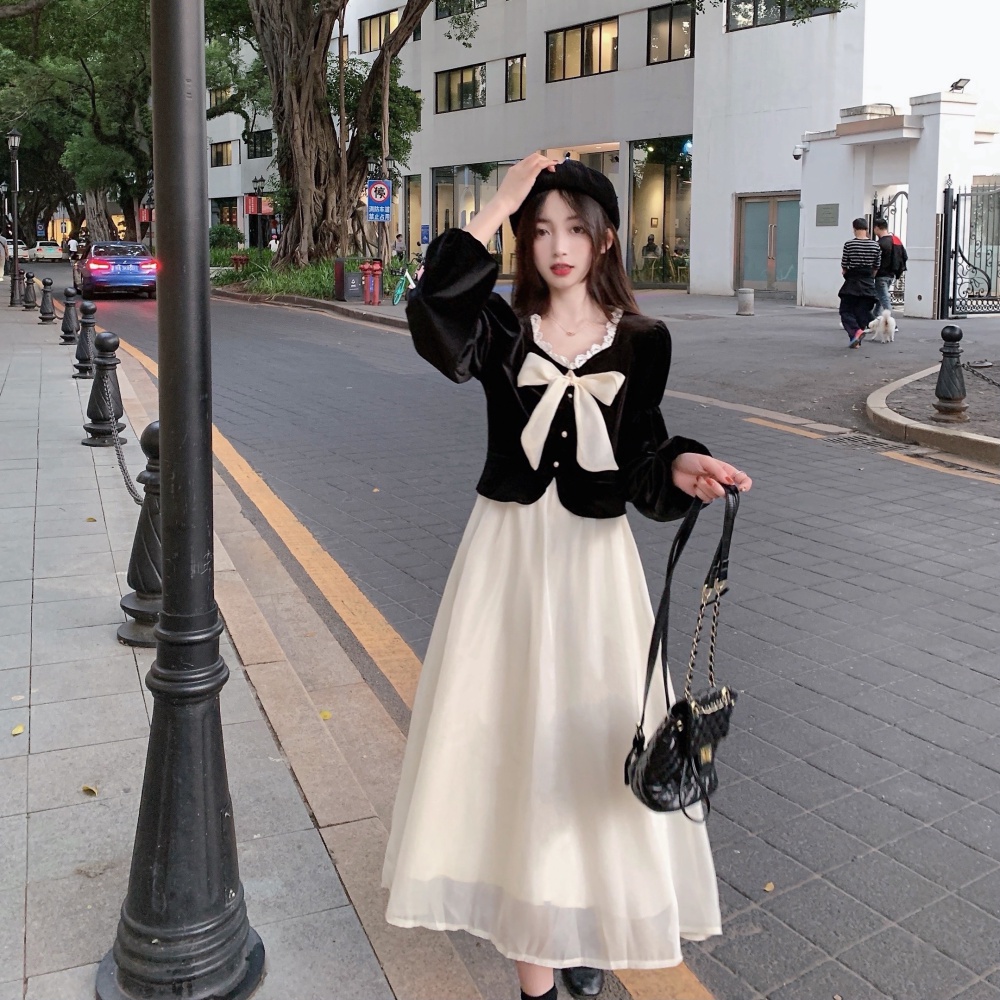 Lady splice tops autumn and winter dress for women