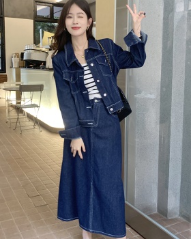 Fat denim large yard Korean style jacket 2pcs set for women