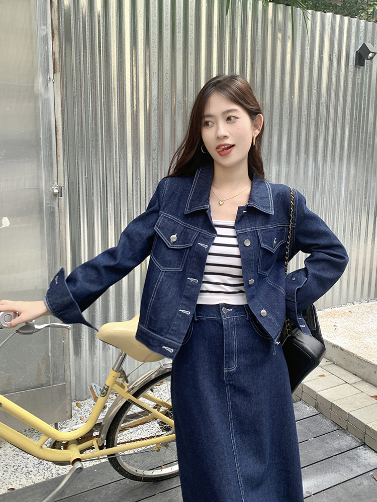 Fat denim large yard Korean style jacket 2pcs set for women