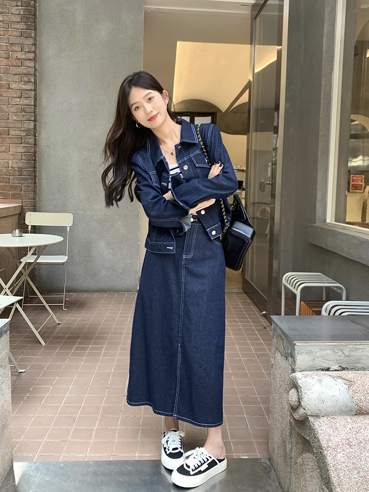 Fat denim large yard Korean style jacket 2pcs set for women