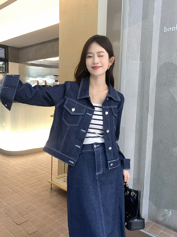 Fat denim large yard Korean style jacket 2pcs set for women