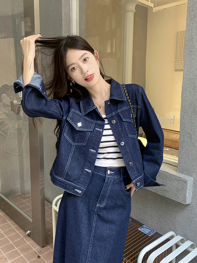 Fat denim large yard Korean style jacket 2pcs set for women