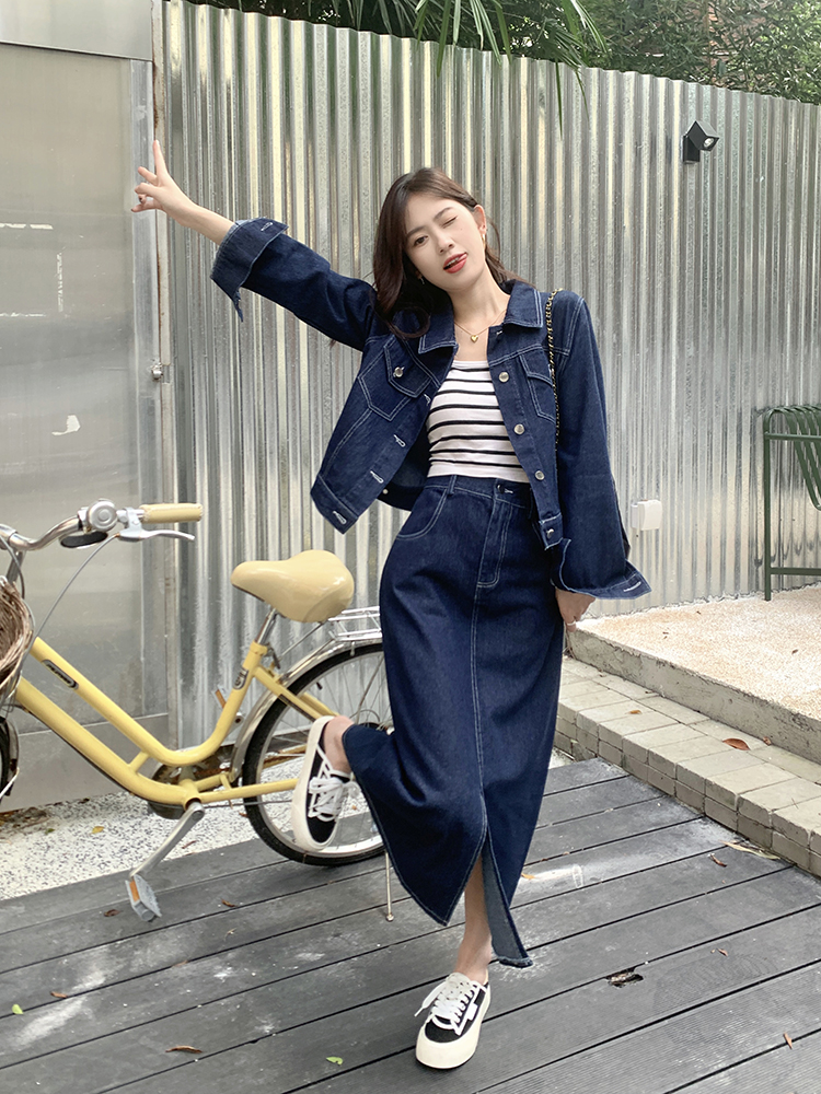 Fat denim large yard Korean style jacket 2pcs set for women