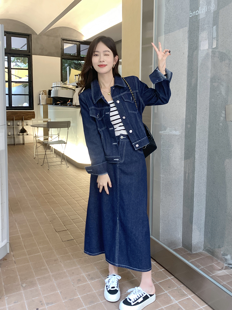 Fat denim large yard Korean style jacket 2pcs set for women