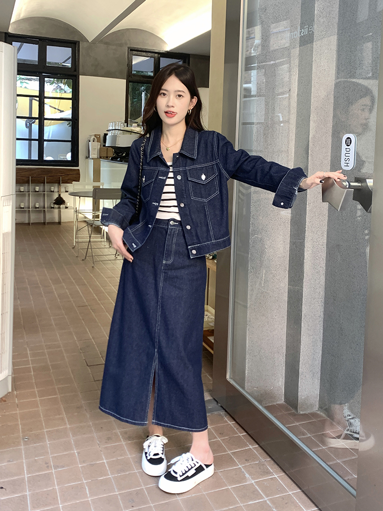 Fat denim large yard Korean style jacket 2pcs set for women