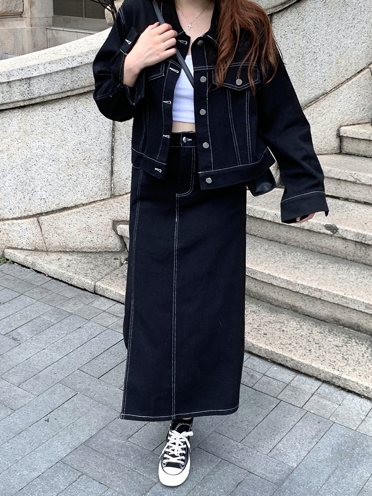 Large yard denim coat fashion long skirt a set for women