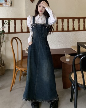 Large yard strap wrapped chest denim dress for women