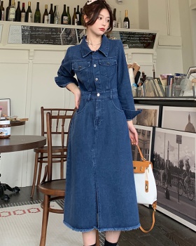 Slim long sleeve denim retro fat long large yard dress