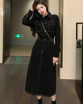 Temperament denim dress long sleeve long dress for women