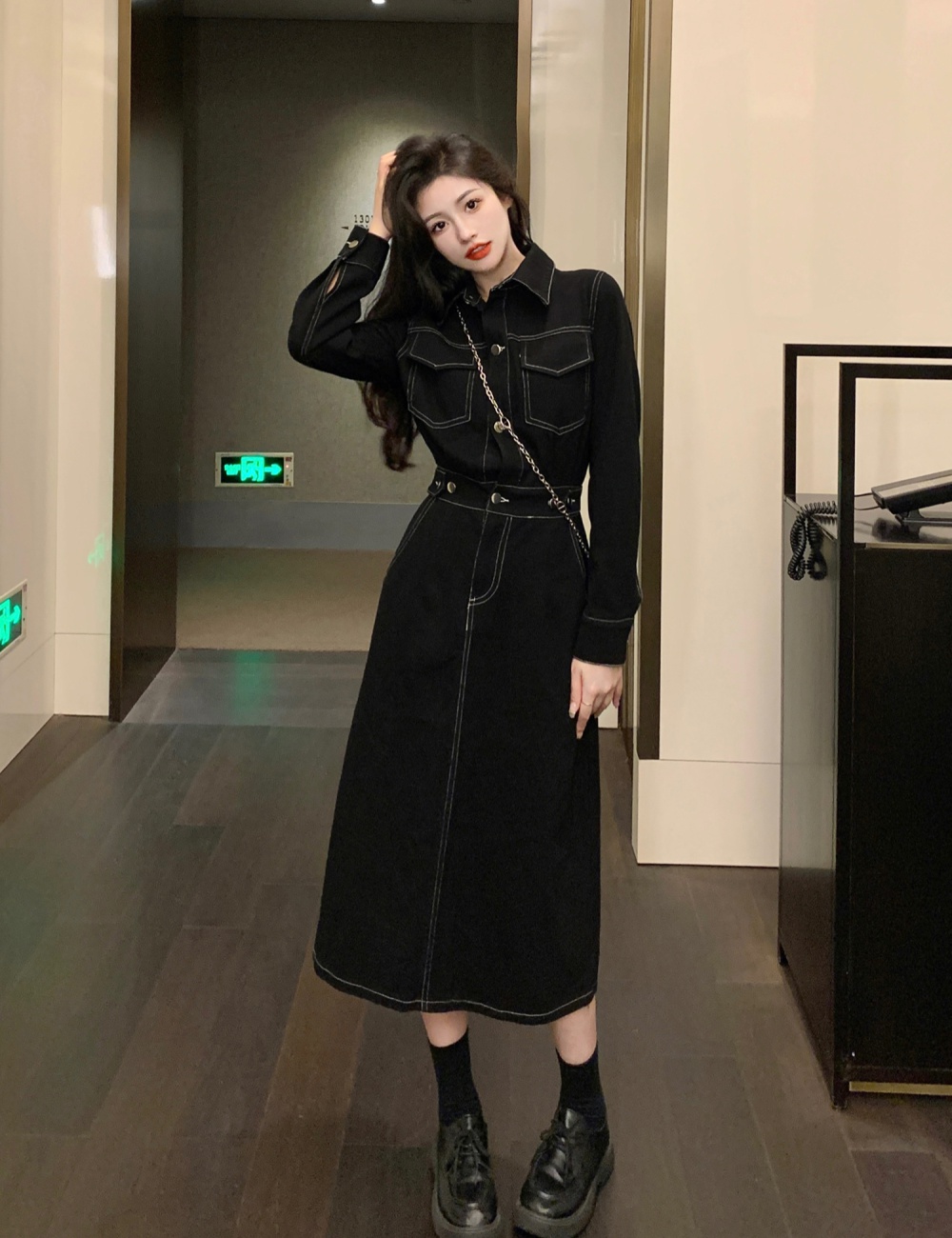 Temperament denim dress long sleeve long dress for women