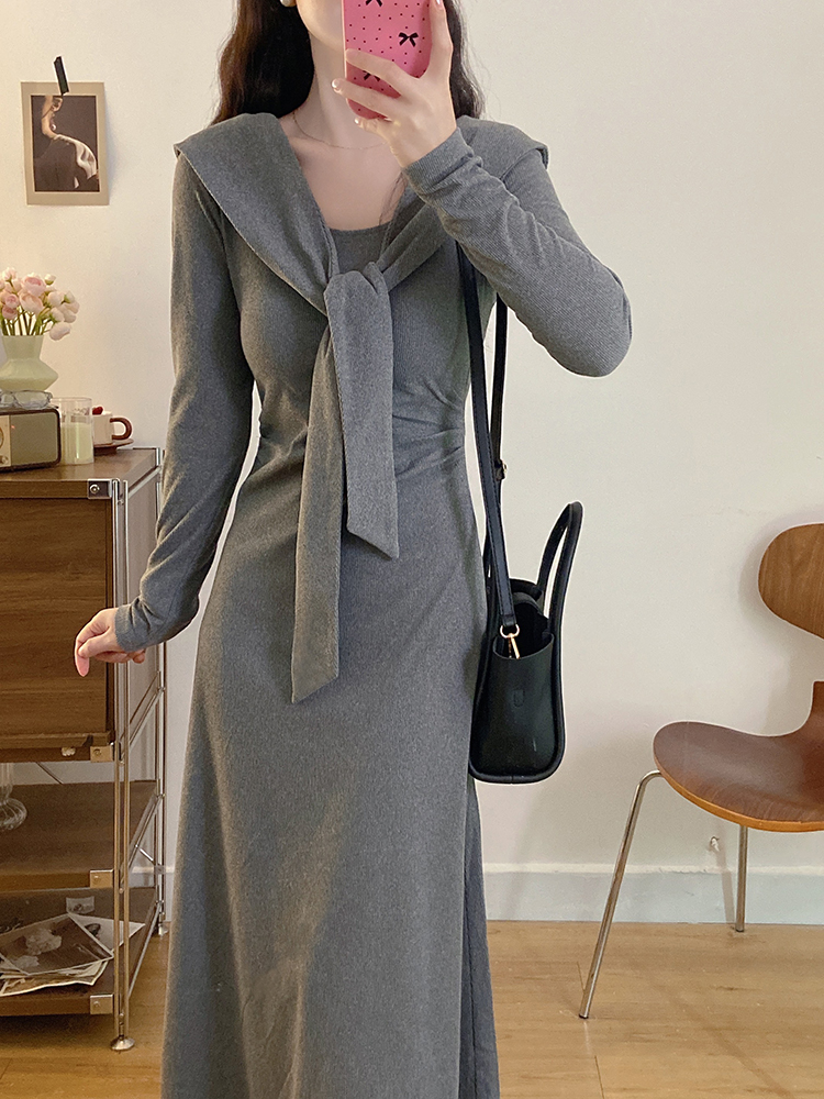 Fashion large yard autumn knitted slim long dress