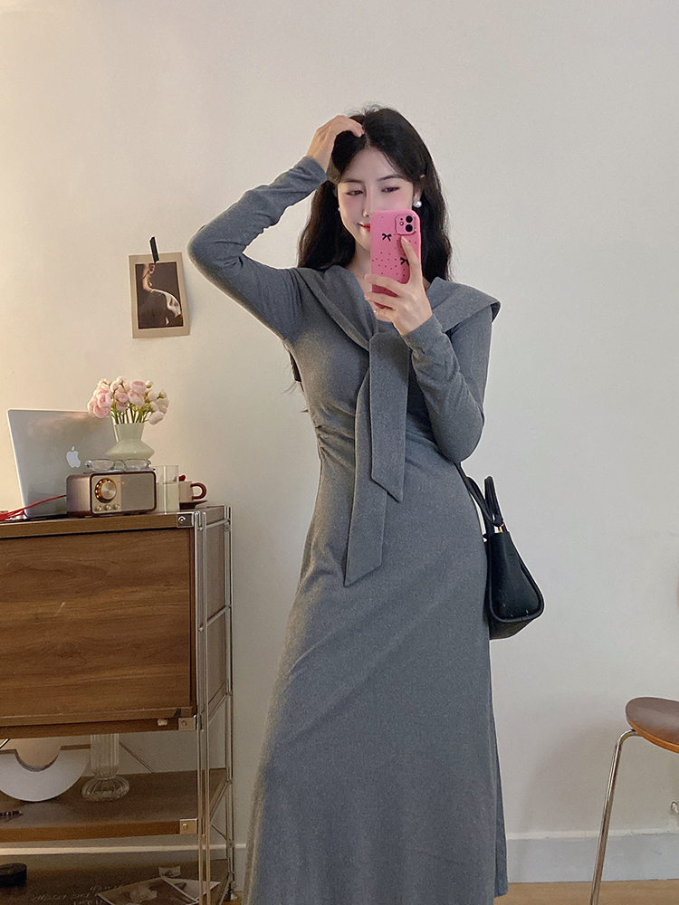 Fashion large yard autumn knitted slim long dress