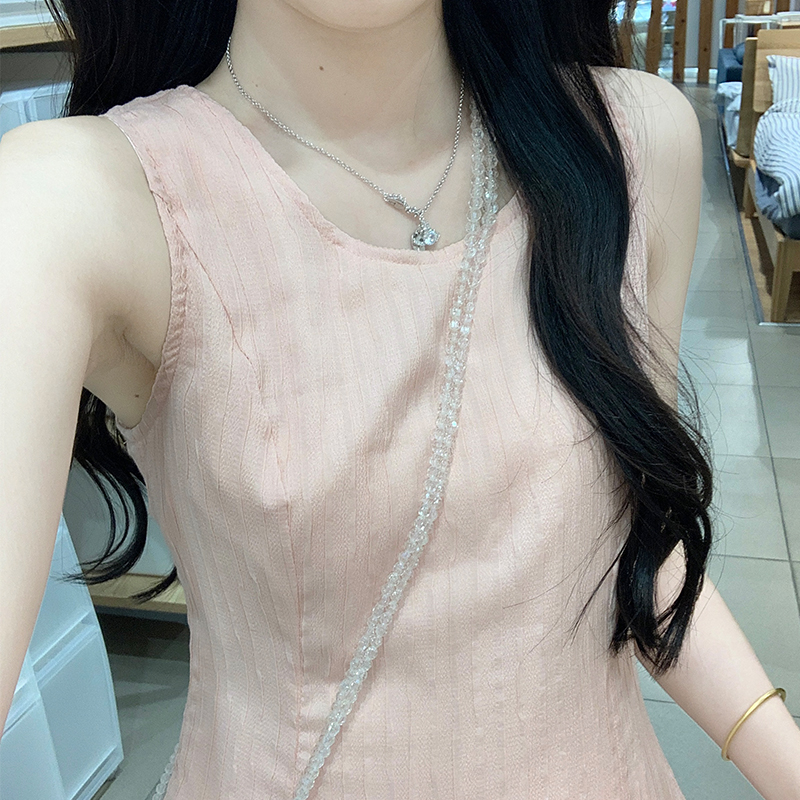 Tender sleeveless vest vacation pink dress