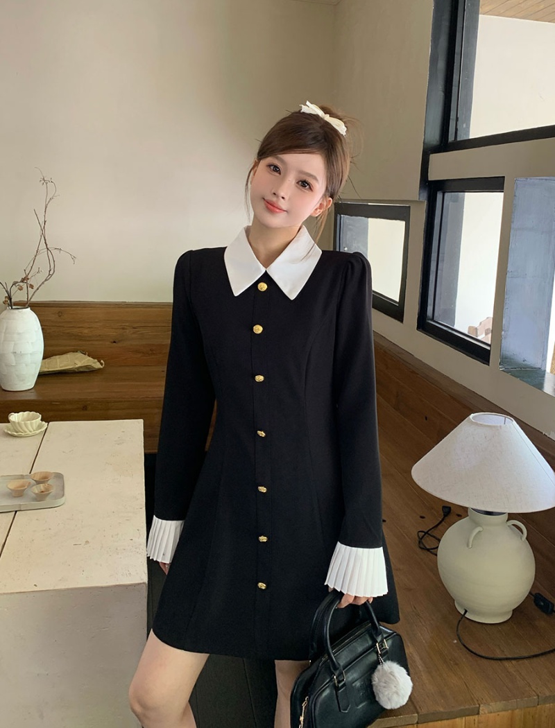 Splice France style short doll collar dress for women