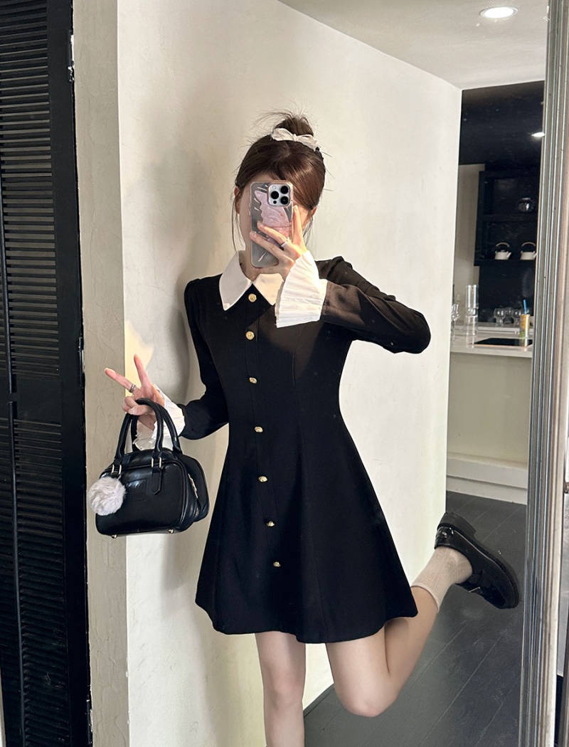 Splice France style short doll collar dress for women