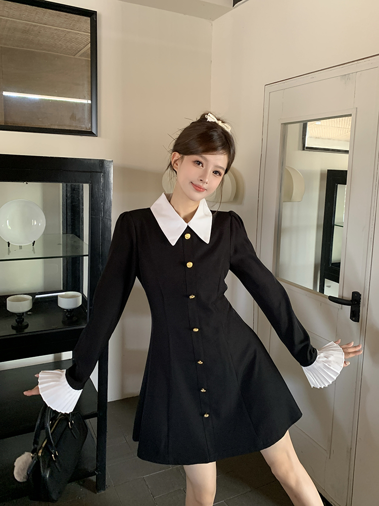 Splice France style short doll collar dress for women