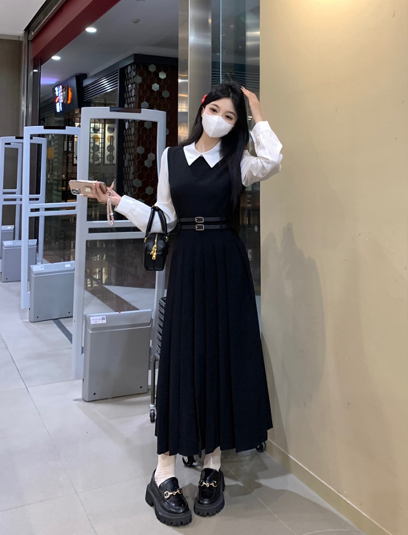 Slim long Pseudo-two fat pleated dress for women