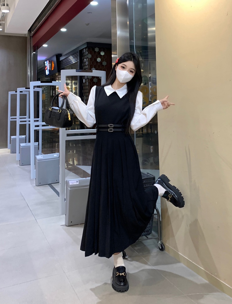 Slim long Pseudo-two fat pleated dress for women