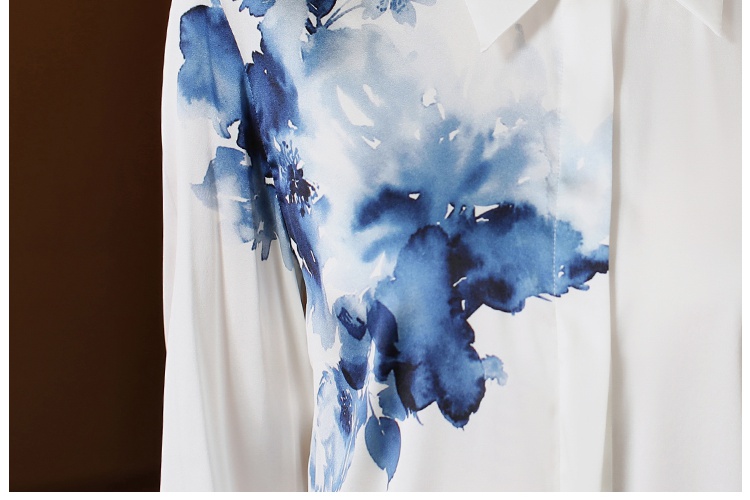 Ink satin autumn printing retro white niche shirt for women