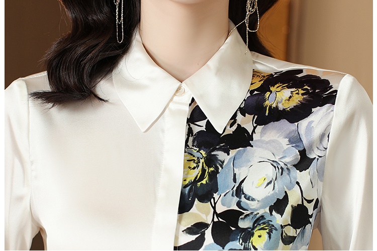 Fashion printing tops lapel white shirt for women