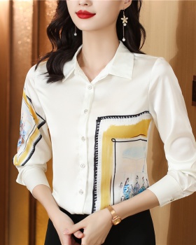 Autumn real silk niche tops long sleeve silk printing shirt