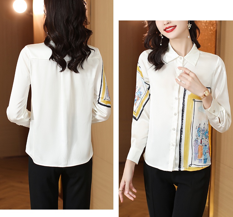 Autumn real silk niche tops long sleeve silk printing shirt