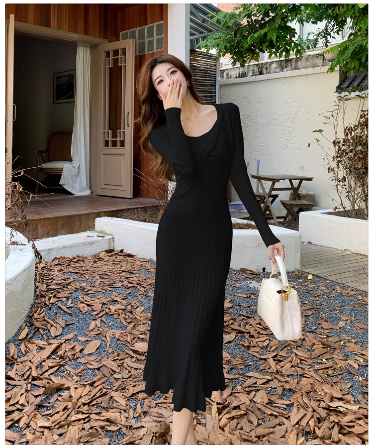 Knitted long sweater dress autumn and winter dress for women