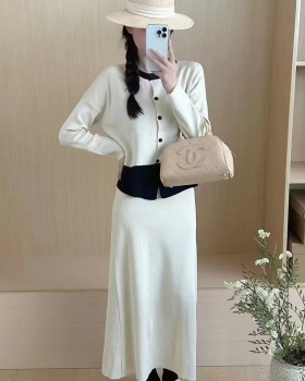 Mixed colors tender knitted high waist skirt a set