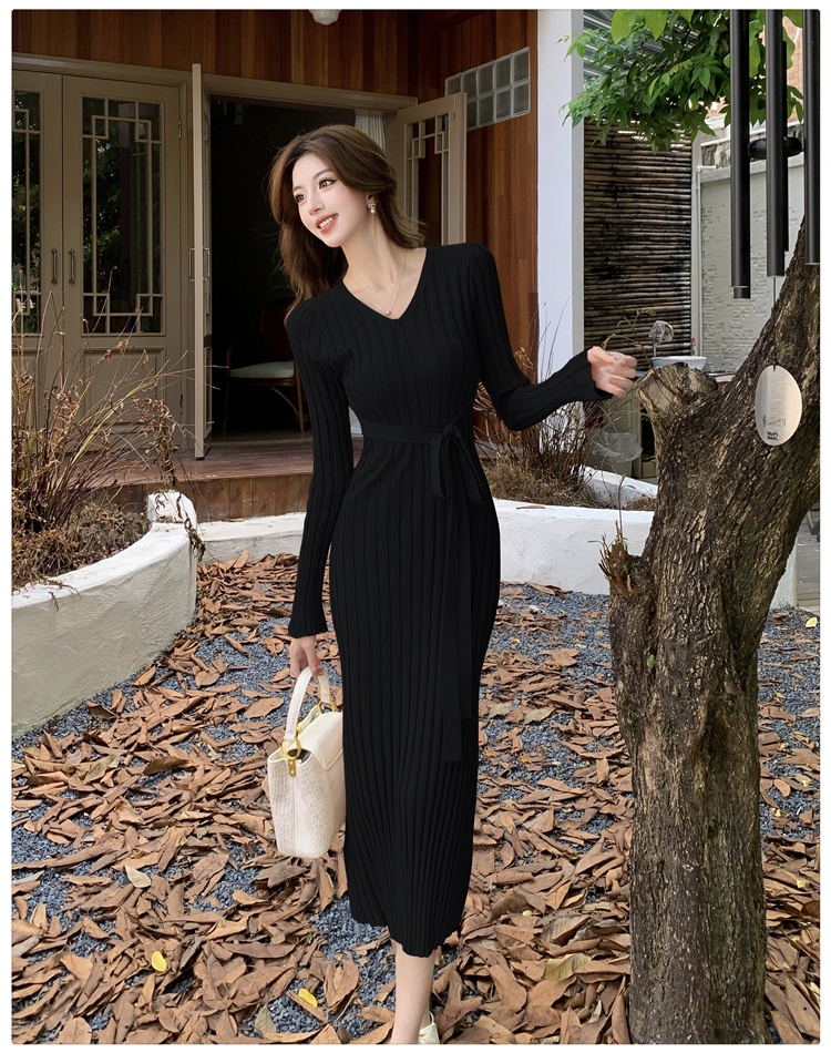 Knitted long dress temperament dress for women