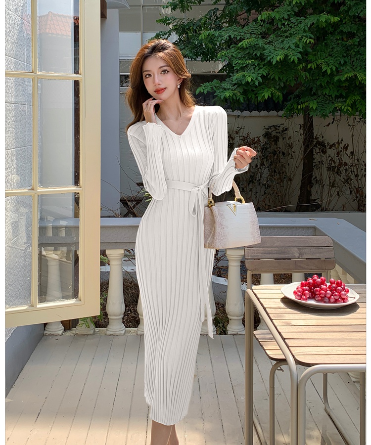 Knitted long dress temperament dress for women